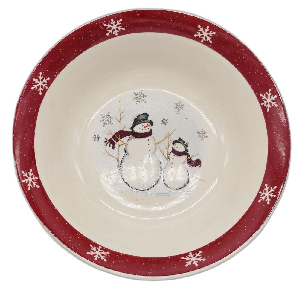 Vtg Royal Seasons Stoneware Snowman Soup Bowls 7" Snowflake Set Of 4 Christmas